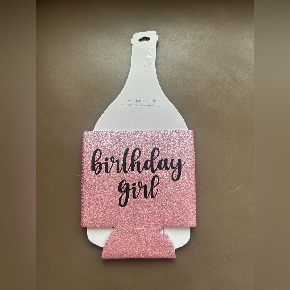 Icing Pink Glitter 'Birthday Girl' Wine Bottle Koozie